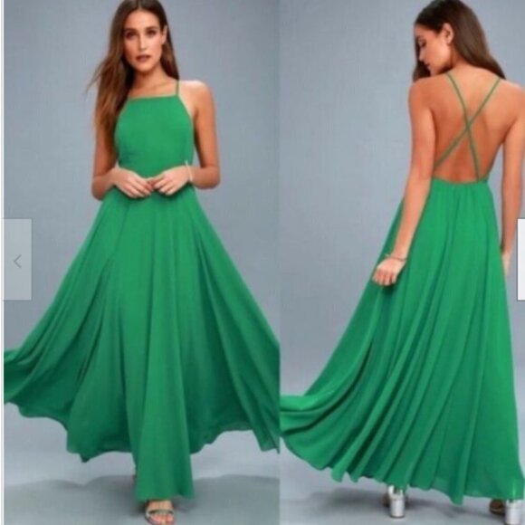 NEW Lulu's Mythical Kind Of Love Bright Green Maxi Dress Strappy Open Back XS - Picture 3 of 14